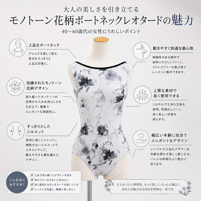 Mignon/ミニヨン】 バレエ レオタード ボートネック 水彩モノトーン
