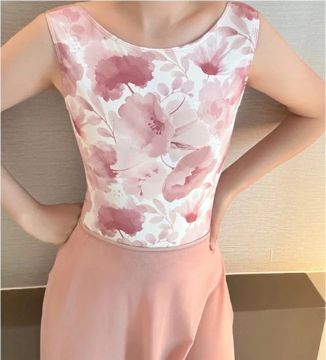 バレエ レオタード 大人 ボートネック 花柄が上品で華やかエレガント