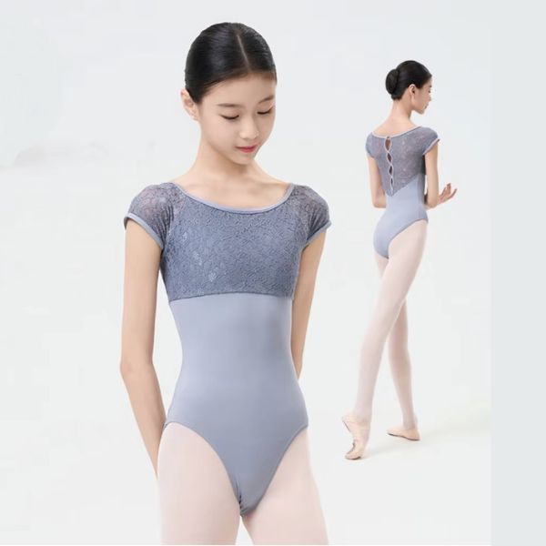 バレエ レオタード フレンチスリーブ 繊細レース素材 （ブラカップ付き）