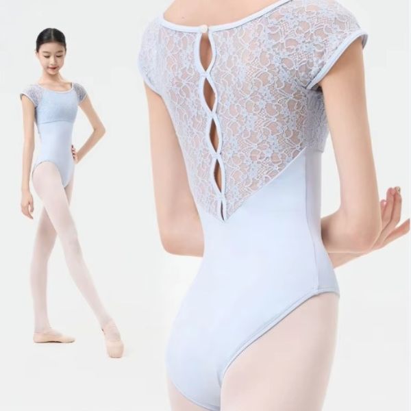 バレエ レオタード フレンチスリーブ 繊細レース素材 （ブラカップ付き）
