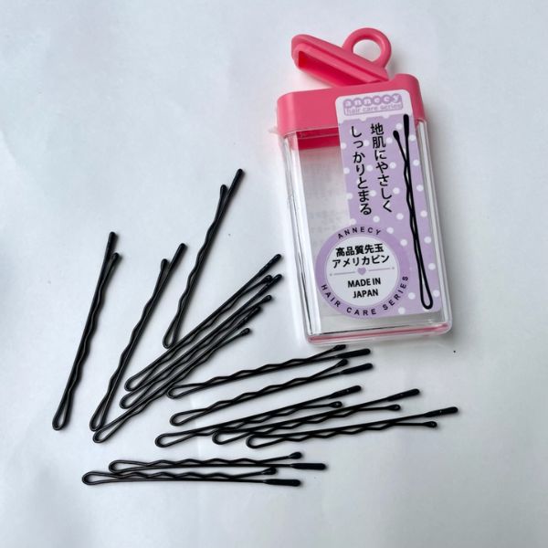 玉付き ヘアピン 地肌が痛くない アメリカピン 黒（ブラック）収納ケース入り 30ｇ 日本製　AH-06