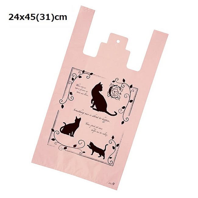 手提げ 袋  ピンク ビニール ギフト袋 【黒ネコ】 バレエの発表会のプレゼント袋