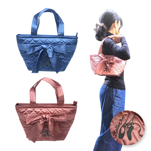 バレエ 上品なサテントート ミニヨンオリジナル トウシューズ刺繍入り リボン付きでかわいい ギフト 発表会 クリスマス プレゼント トートバッグ チャック付 バレエ 上品なサテントート ミニヨンオリジナル トウシューズ刺繍入り リボン付きでかわいい ギフト 発表会 クリスマス プレゼント トートバッグ チャック付
